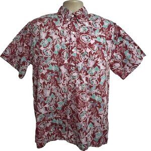 Go Barefoot Mens Vintage Reverse Print Red Pullover Hawaiian Shirt Large Pocket